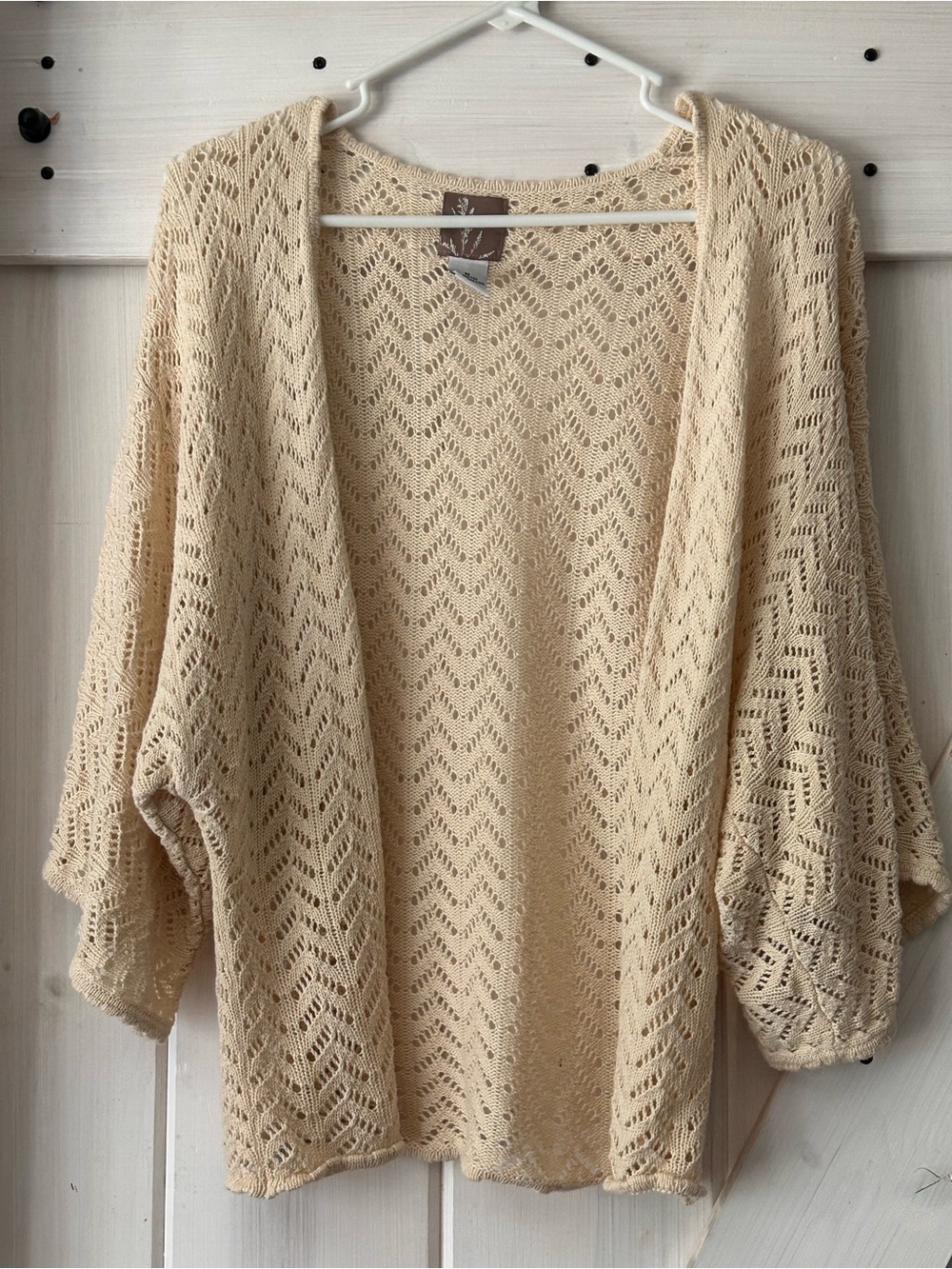 Prose 100% Cotton Light Cream Open-Knit Women's Cardigan Sweater
